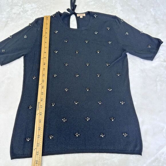 P.A.R.O.S.H. Women Black Rhinestone Front Short Sleeve Cotton Sweater Sz M Italy - Picture 8 of 10